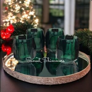 4pc Rachel Zoe Emerald Green Acrylic Crystal Tumbler Drink Glass Set Christmas
